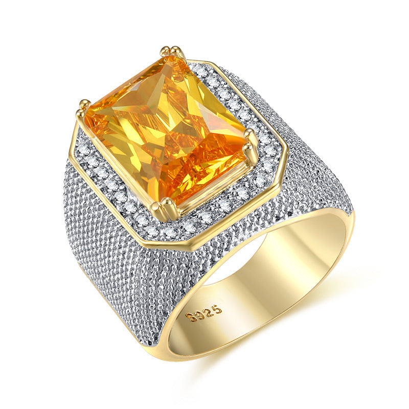 Diamond Ring Amazon Ebay Hot Sale Hip Hop Gold Domineering Square Zircon Male Ring