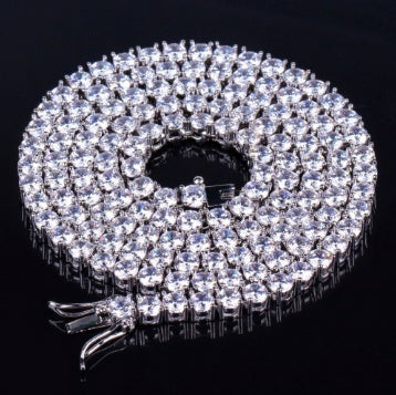 Zircon single row 4mm necklace Hip hop jewelry necklace Iinches