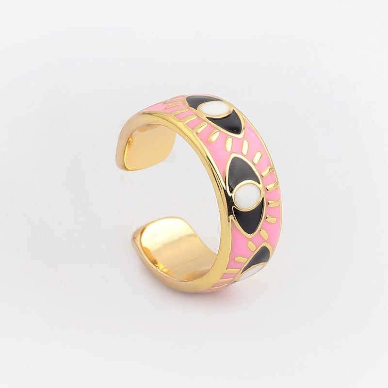 Trendy Hip Hop  Women's Gold Plated Drip Oil Eye Ring