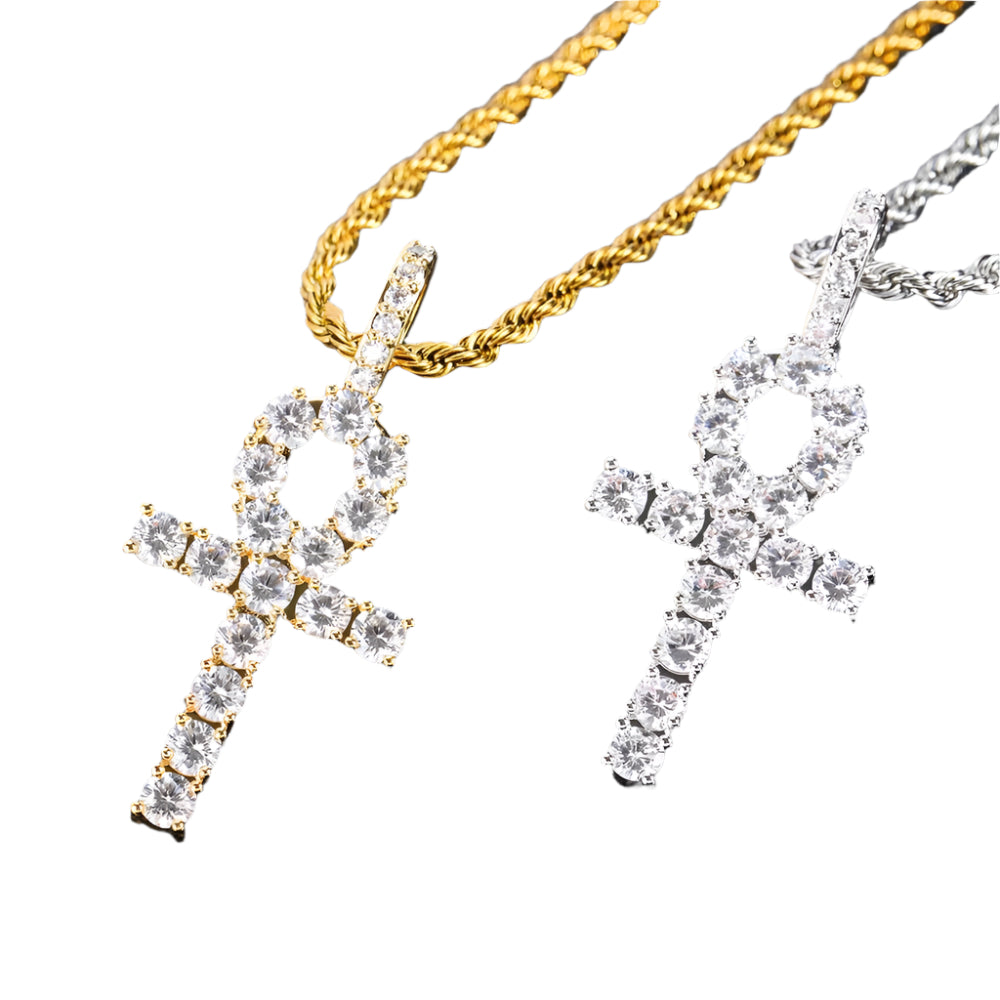 Hip Hop Solid Small Anka Cross Pendant Necklace