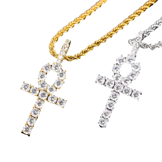 Hip Hop Solid Small Anka Cross Pendant Necklace