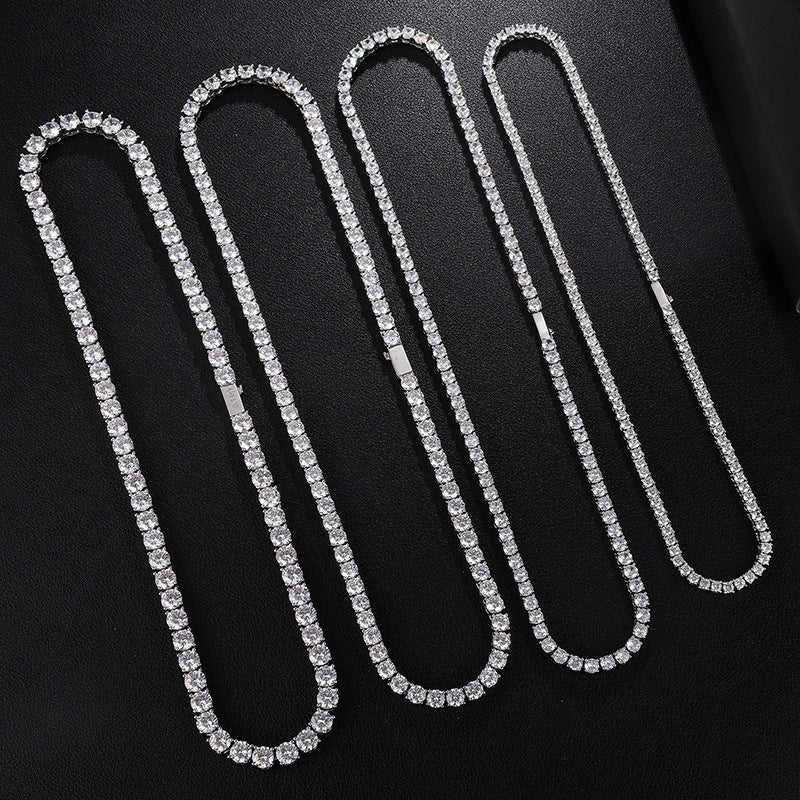 Explosive Hip Hop Copper Inlaid Zircon Four Claw Single Row Diamond Tennis Chain