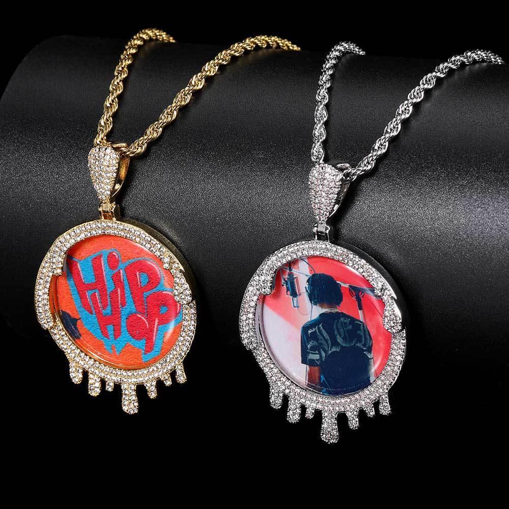 Hip Hop Jewelry Round Water Drop Photo Frame Pendant Micro-inlaid Zircon