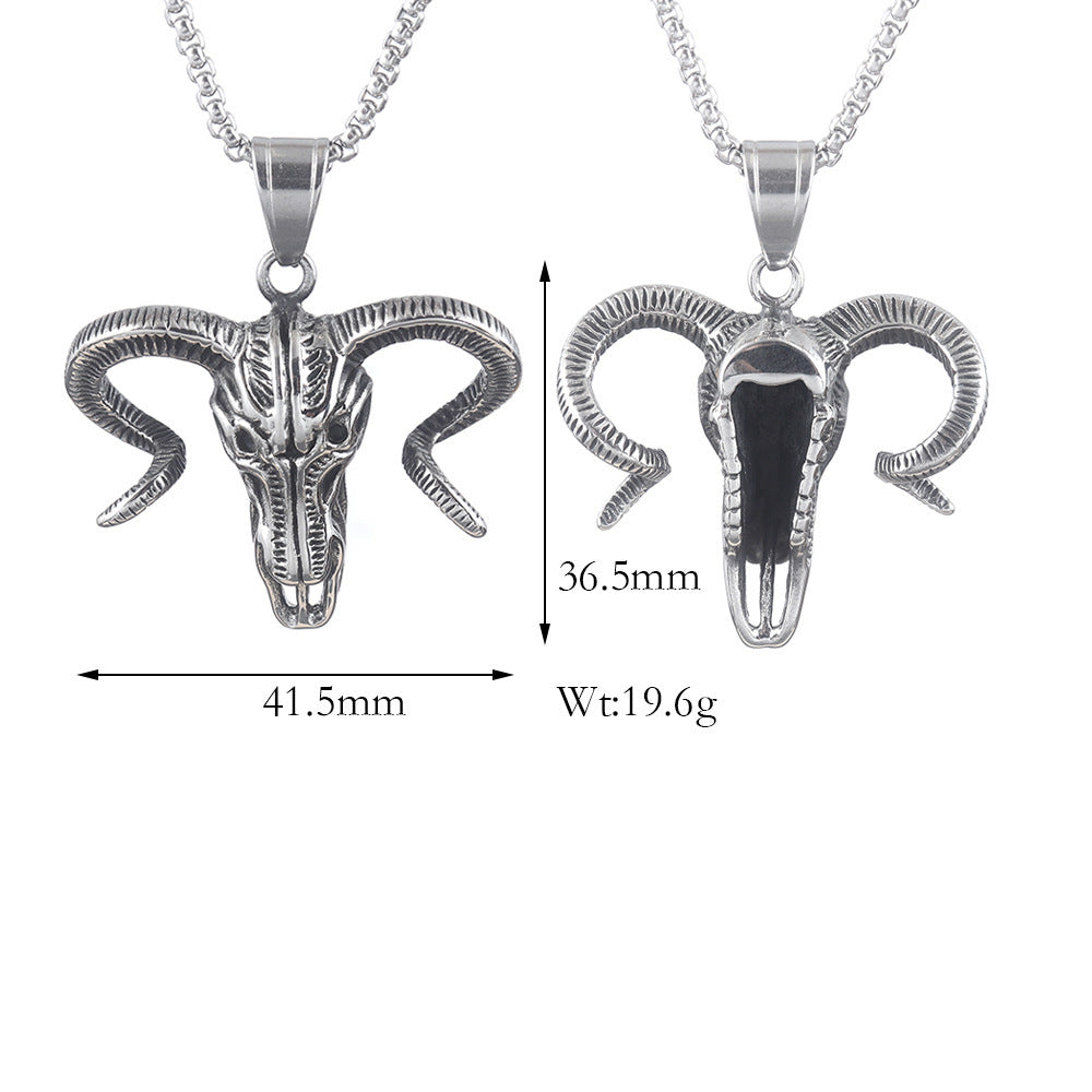 Stainless Steel Hip Hop Head Horn Skull Pendant Necklace