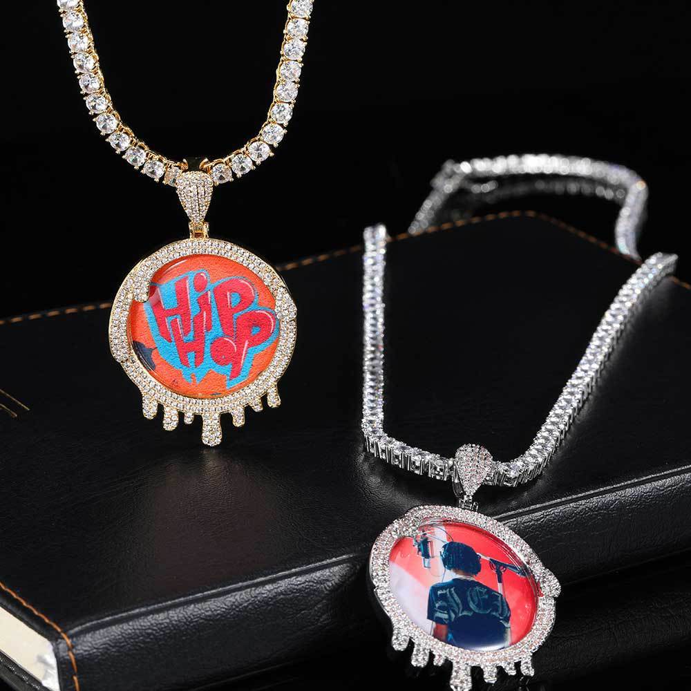 Hip Hop Jewelry Round Water Drop Photo Frame Pendant Micro-inlaid Zircon