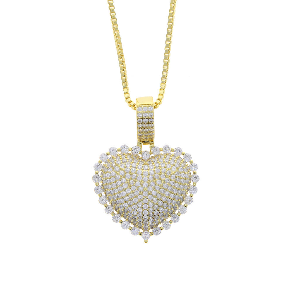 Hip Hop Heart Full Diamond Love Zircon Pendant Necklace