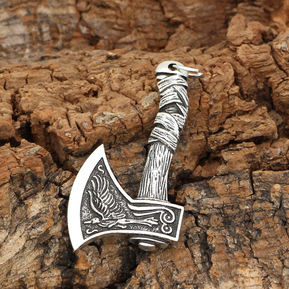 Viking Ornaments Celtic Wolf Crow Double Axe Pendant