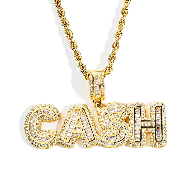 Stitching Full Diamond Rock Sugar Letter Pendant Men's Hip Hop Necklace