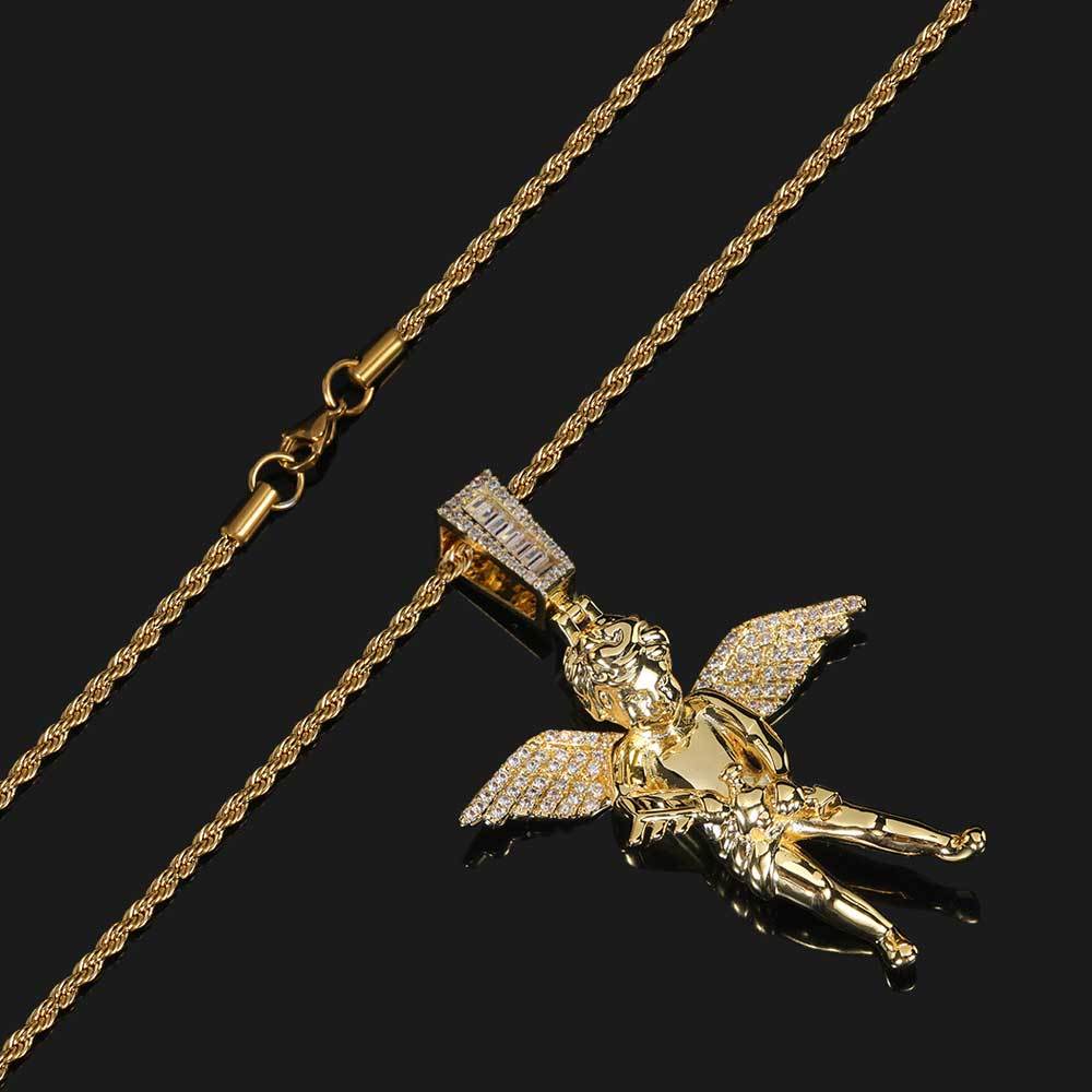 Hip Hop Arrow Wearing Wine Bottle Angel Pendant Real Gold Electroplated Copper Necklace