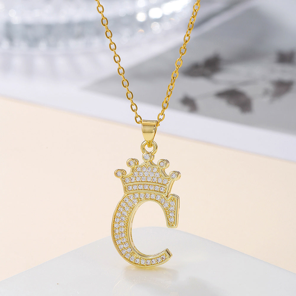 Iced Out Uppercase Letter Crown Pendant