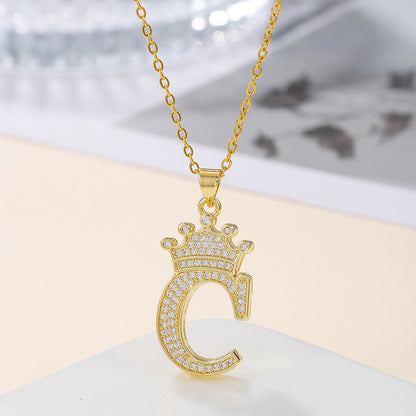 Iced Out Uppercase Letter Crown Pendant