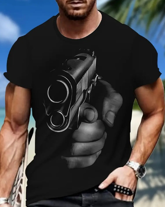 Men's Printed T-shirt, Energetic Short Sleeved Round Neck T-shirt, Summer Outdoor Men's Clothing