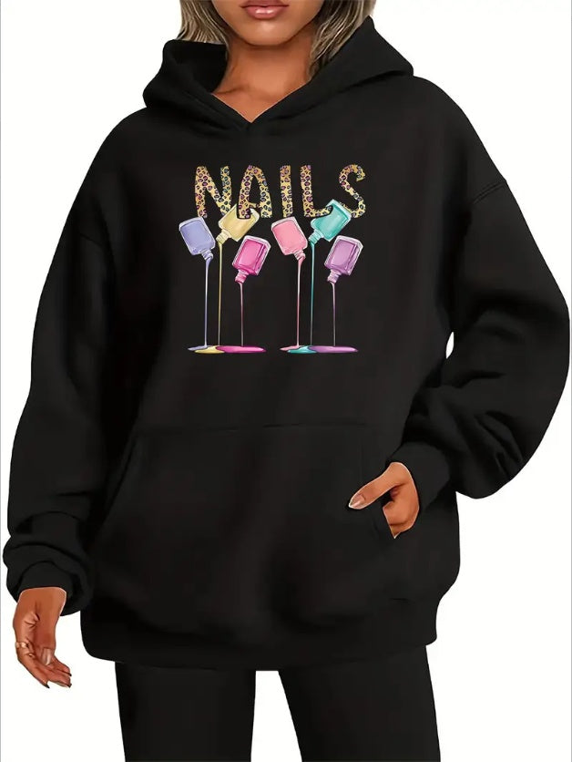 Women's Casual Hoodie With Colorful Bottle Print & Kangaroo Pocket - Long Sleeve,Machine Washable