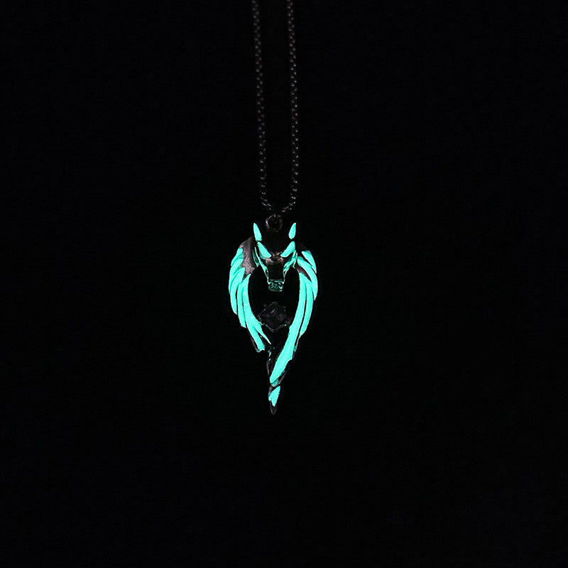 Luminous Necklace Men's Luminous Wolf Totem Line Winder Light-emitting Pendant