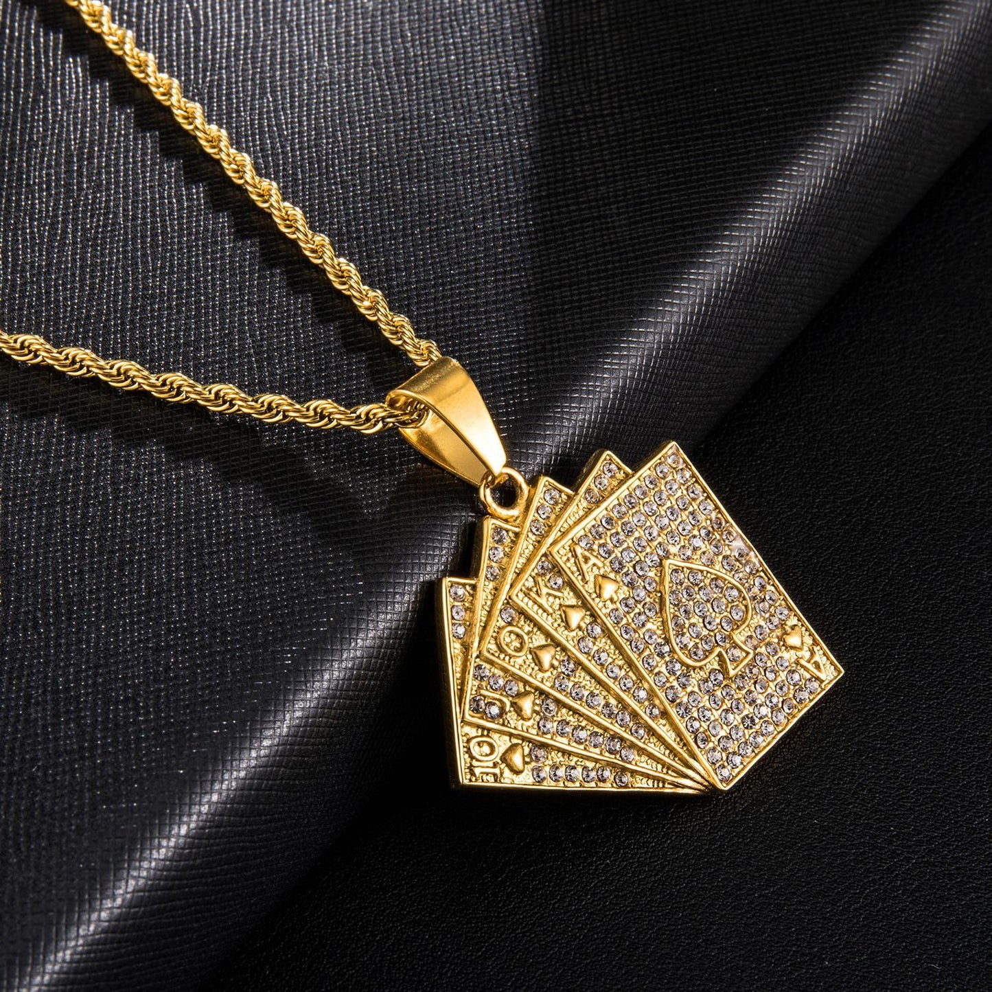 Explosive Hip-hop Full Zircon Gold Playing Card Pendant