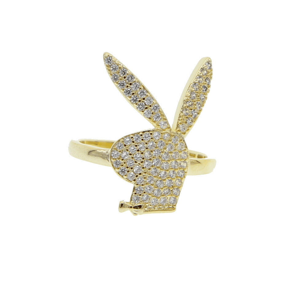 Personalized Rabbit Micro-Set Opaline Rock Hip-Hop Ring