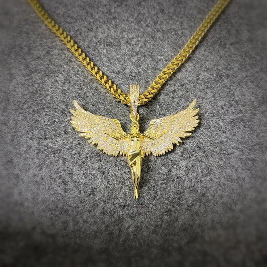 Zircon Archangel Goddess Wings Hip Hop Necklace