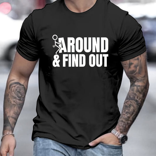 Found Prints Around, Men's Round Neck Short Sleeves, Casual And Comfortable Tops For Summer Vacations, Casual And Holiday Men's Clothing As Gifts