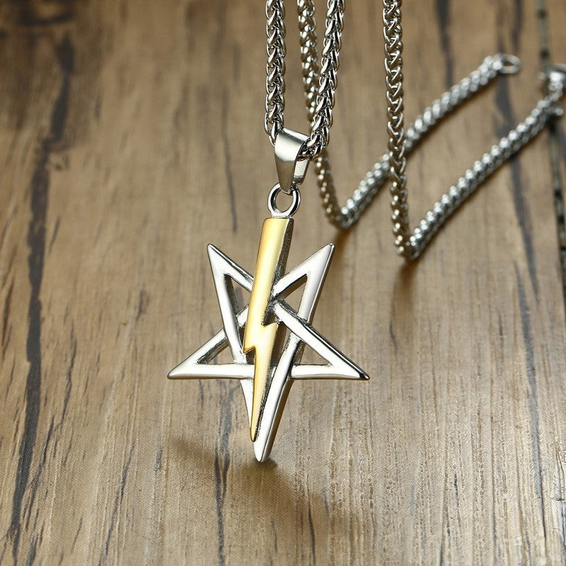 Men's Fashion Hip Hop Stainless Steel Pentagram Lightning Necklace