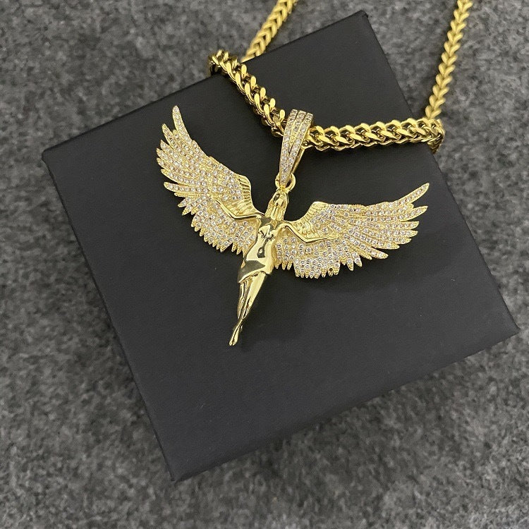 Zircon Archangel Goddess Wings Hip Hop Necklace