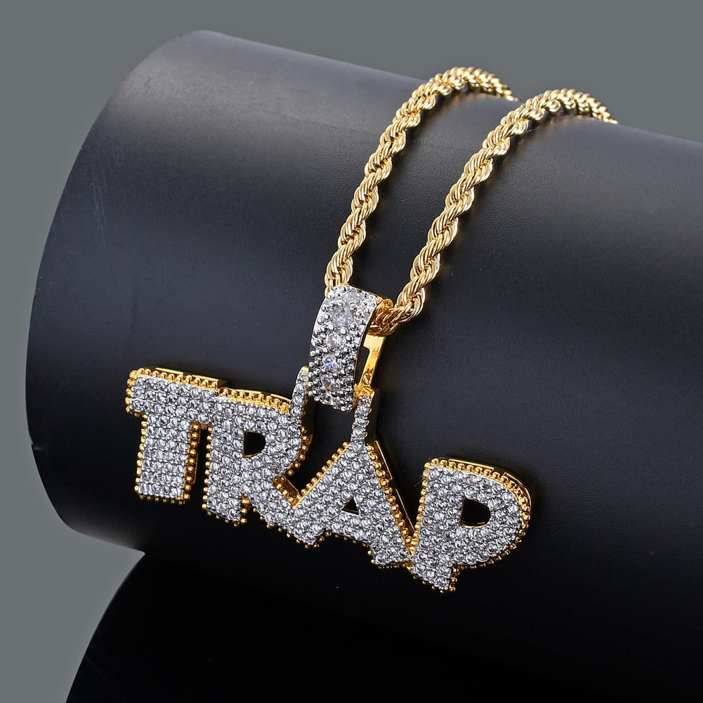 TRAP Pendant Personality Letter Pendant Copper Inlaid Zircon Hip-hop Necklace