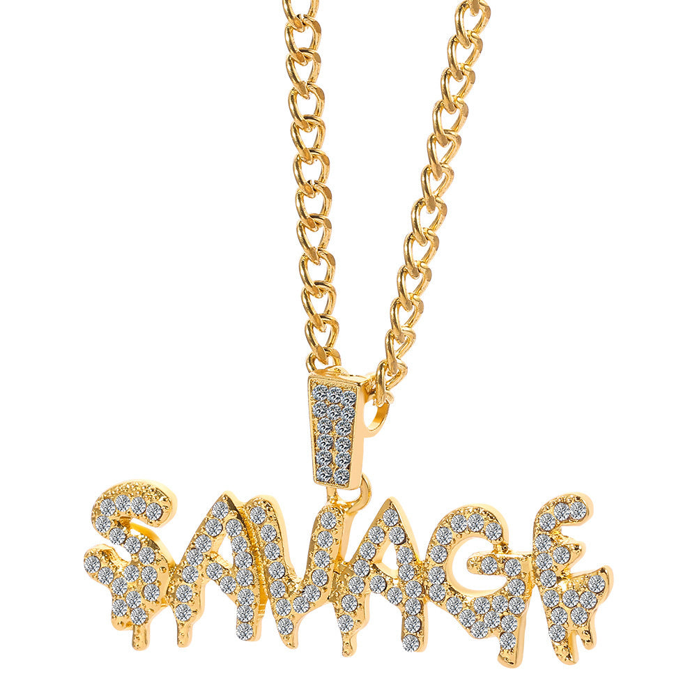 European And American SAVAGE Letter Hip Hop Necklace Pendant