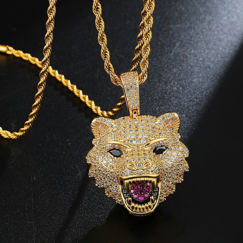 Domineering Wolf Head Pendant Necklace Hip Hop HIPHOP Necklace Full Diamond Luxury Style