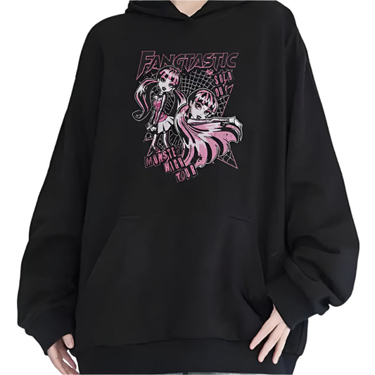 Women's Casual Hoodie With Monster Cartoon Print, Kangaroo Pocket - Cozy  Long Sleeve Pullover