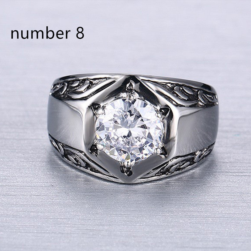 Hip-hop Trendy Male Stainless Steel Zircon Casting Ring Vintage Ring