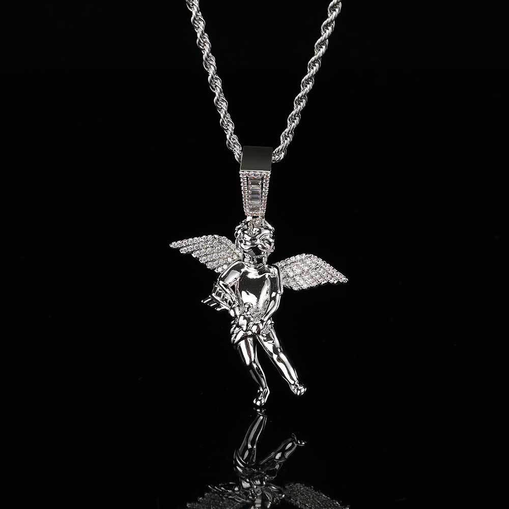 Hip Hop Arrow Wearing Wine Bottle Angel Pendant Real Gold Electroplated Copper Necklace