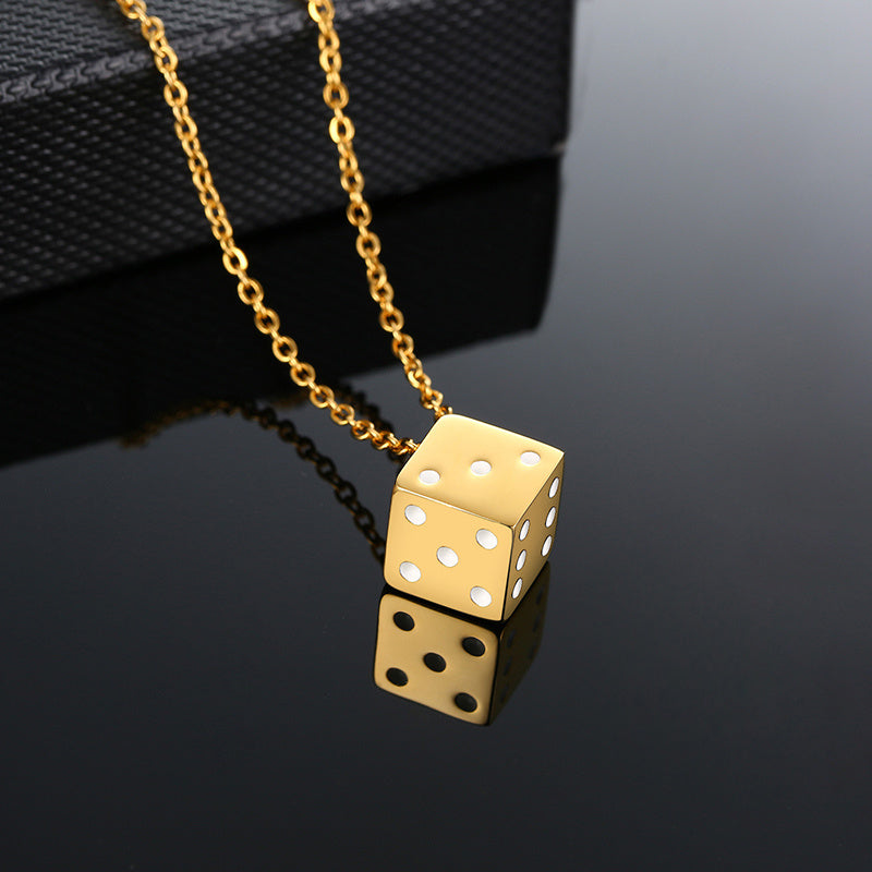 Stainless Steel Dice Pendant Men's Necklace Steel Color Black Hip Hop Jewelry