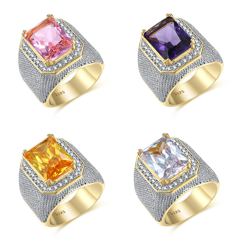 Diamond Ring Amazon Ebay Hot Sale Hip Hop Gold Domineering Square Zircon Male Ring