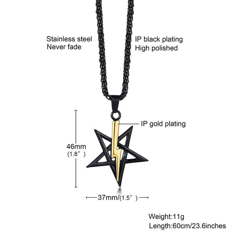 Men's Fashion Hip Hop Stainless Steel Pentagram Lightning Necklace