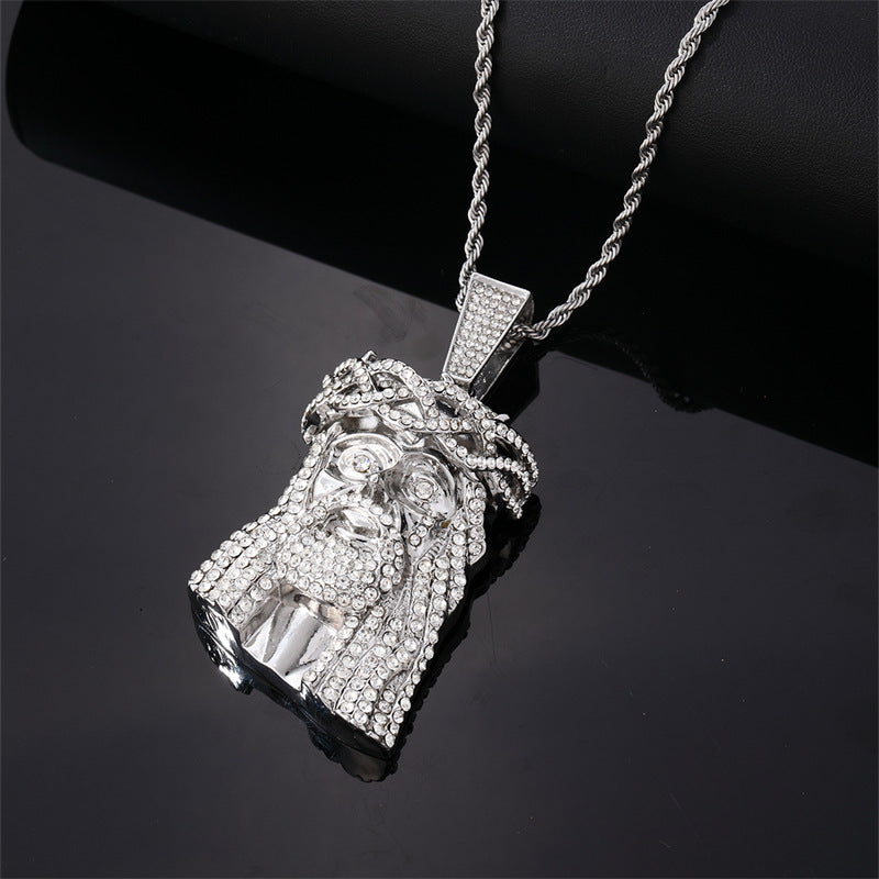 Men's Retro Exaggerated Avatar Micro Inlaid Zircon Hip Hop Necklace