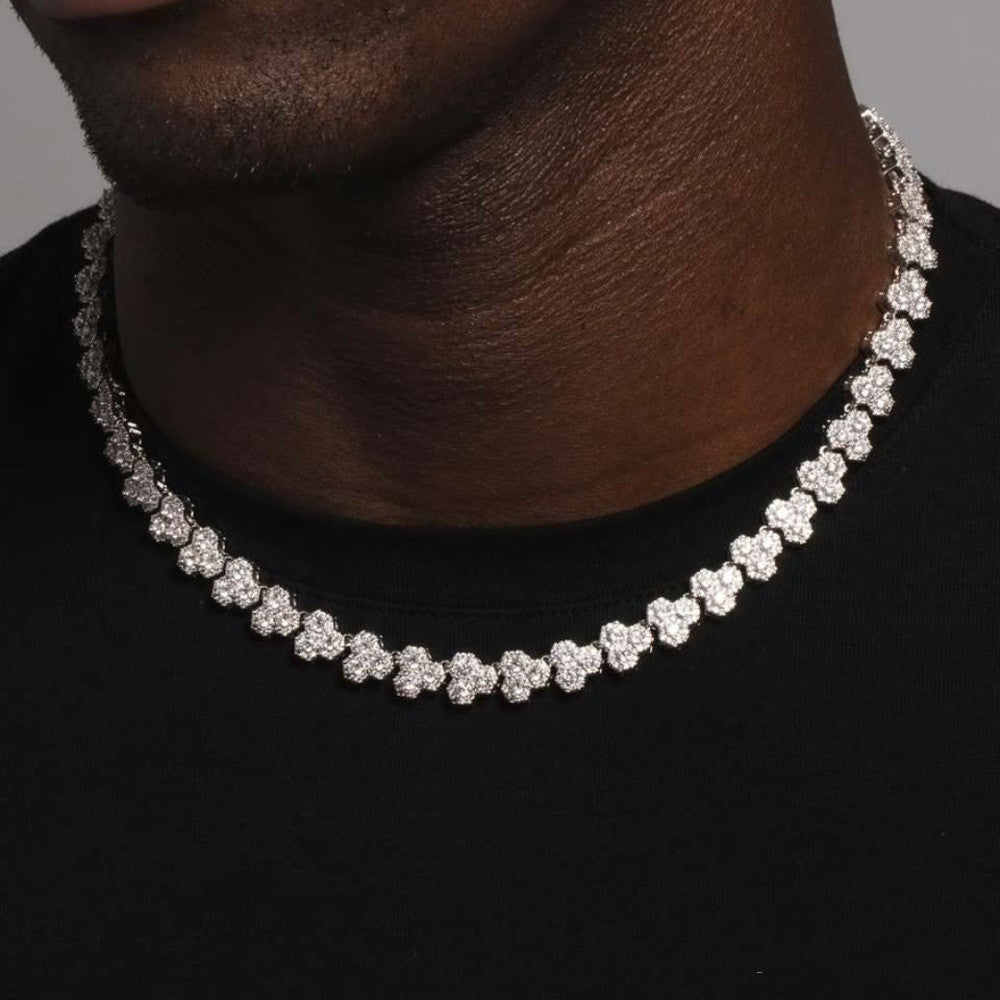 Hip Hop Honeycomb Tennis Chain Necklace Set With 5A Zircon