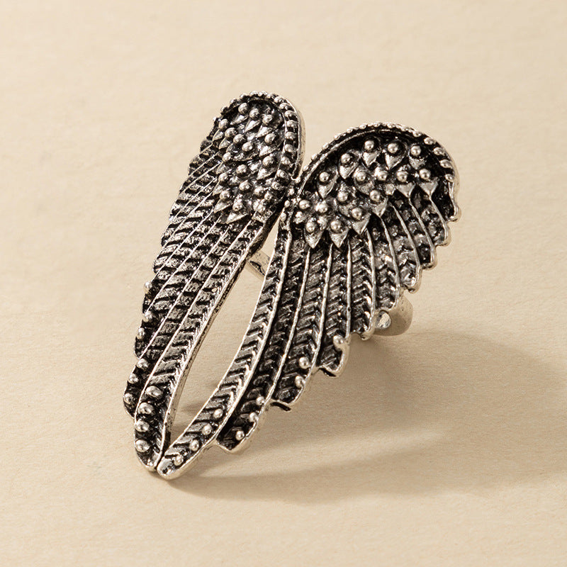 Accessories Retro Punk Hip-hop Style Single Silver Wing Ring Men's And Women's Ring