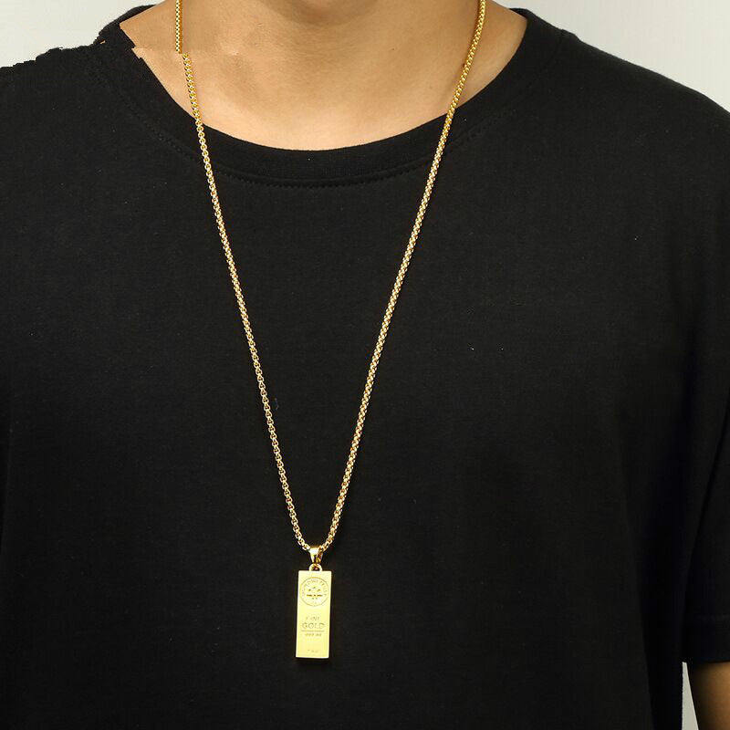 Gold Bar Hip Hop Necklace Pendant