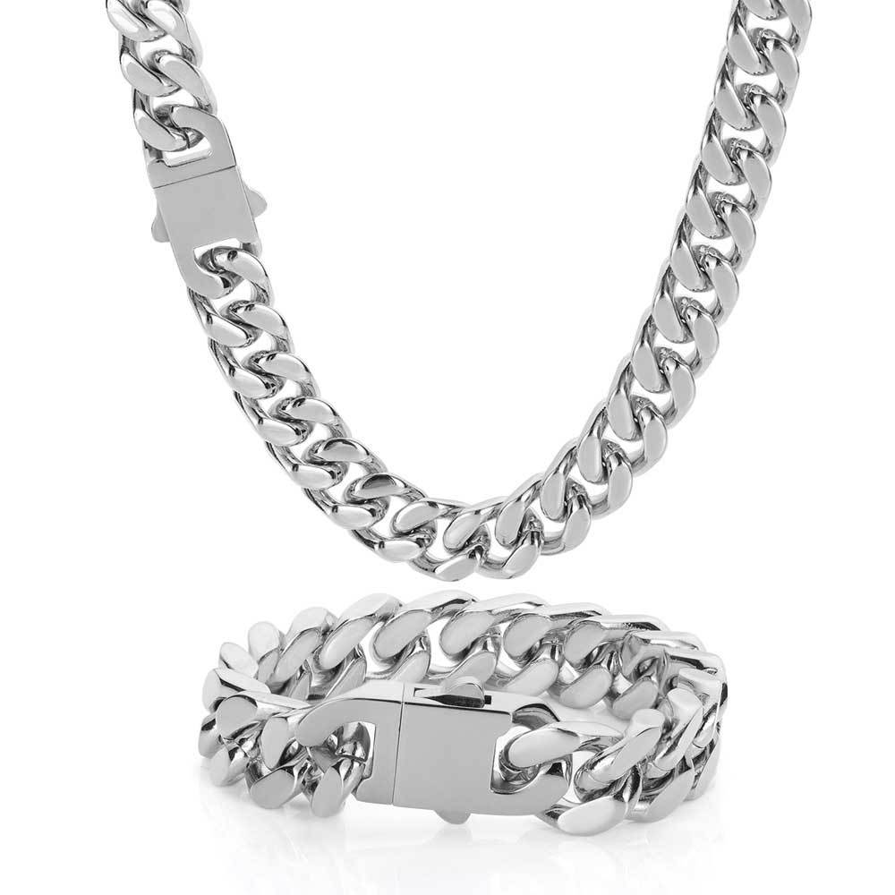 Hip Hop Stainless Steel Encrypted Four Sides Grind Cuban Chain