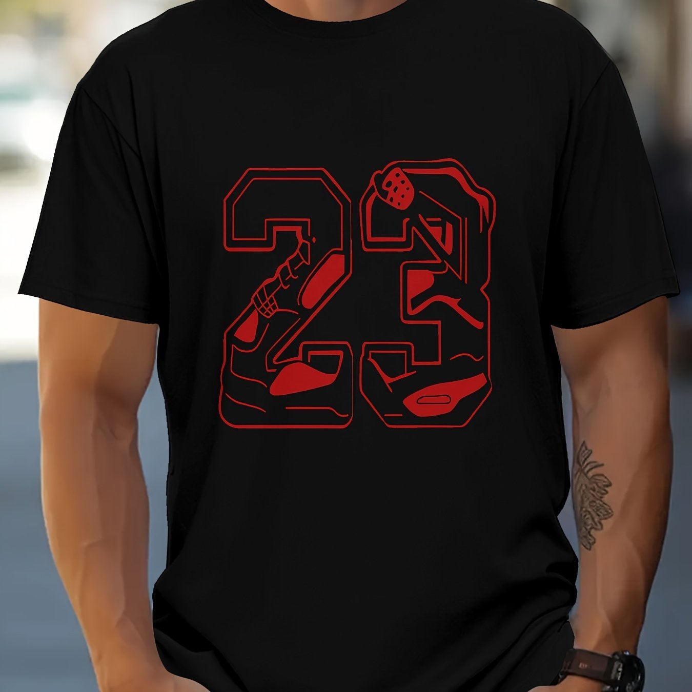 23 Letter Printed T-shirt, Casual Short Sleeved Round Neck T-shirt, Outdoor Men's Clothing