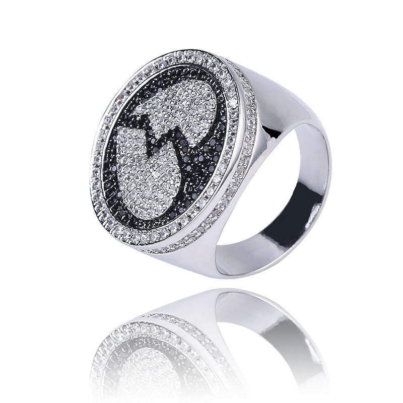 Heart Pattern Black Silver Bicolor Hip-hop Men's Ring