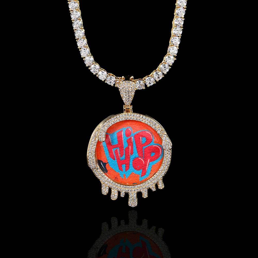 Hip Hop Jewelry Round Water Drop Photo Frame Pendant Micro-inlaid Zircon