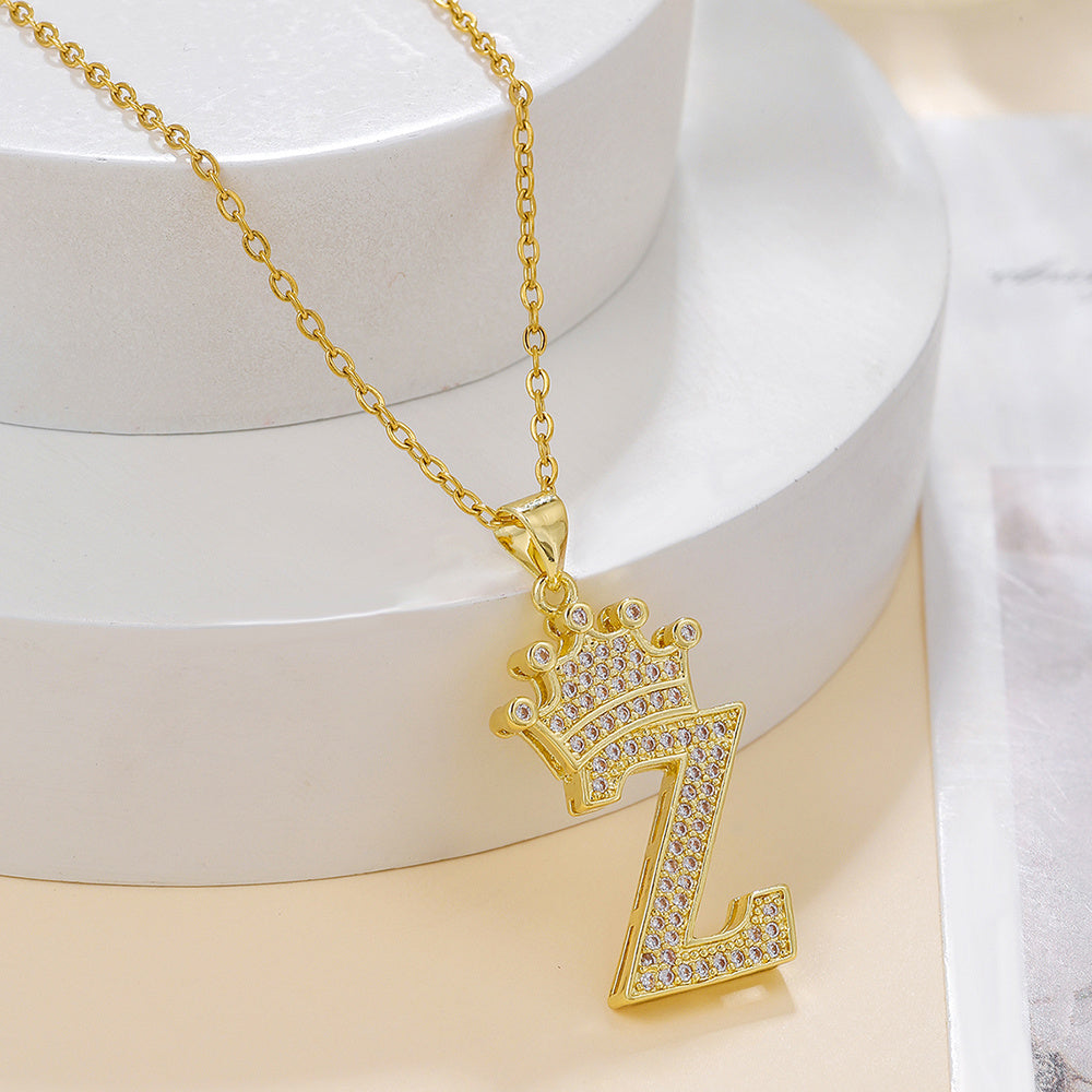Iced Out Uppercase Letter Crown Pendant