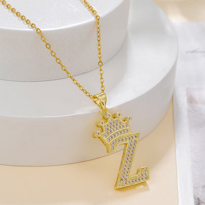 Iced Out Uppercase Letter Crown Pendant