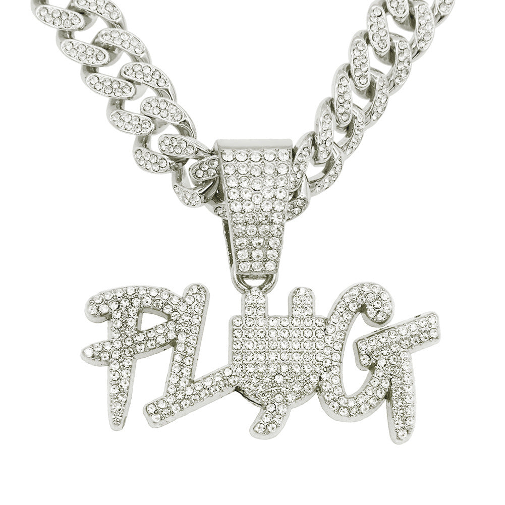 European And American Hip-hop Full Diamond Letter Pendant Cuban Chain