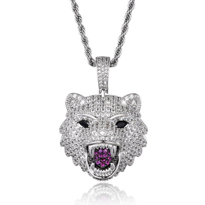 Domineering Wolf Head Pendant Necklace Hip Hop HIPHOP Necklace Full Diamond Luxury Style