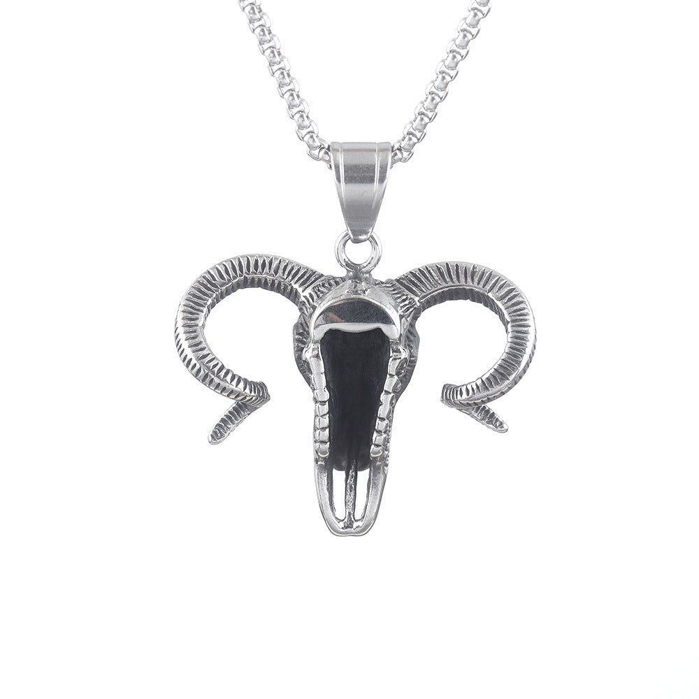 Stainless Steel Hip Hop Head Horn Skull Pendant Necklace