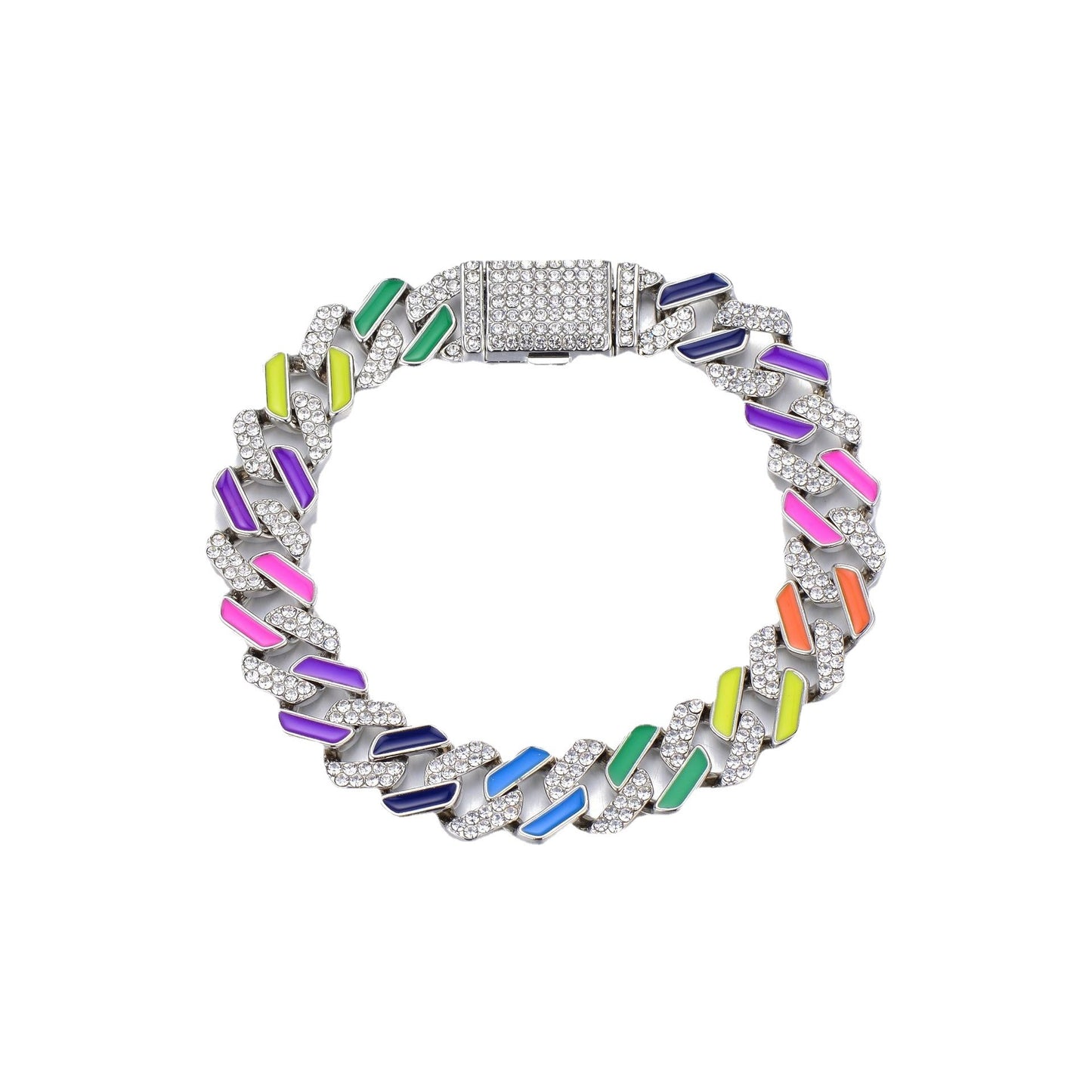 Diamond Colorful Rainbow European And American Bracelet Full Of Diamonds Hip Hop