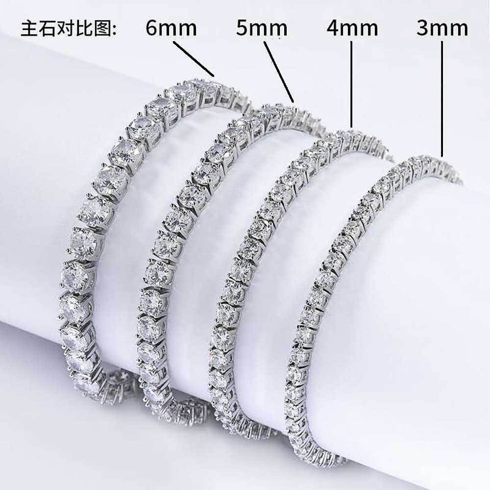 European Hip Hop Diamond Spring Fastener Tennis Chain Zircon Men's Necklace Bracelet Jewelry