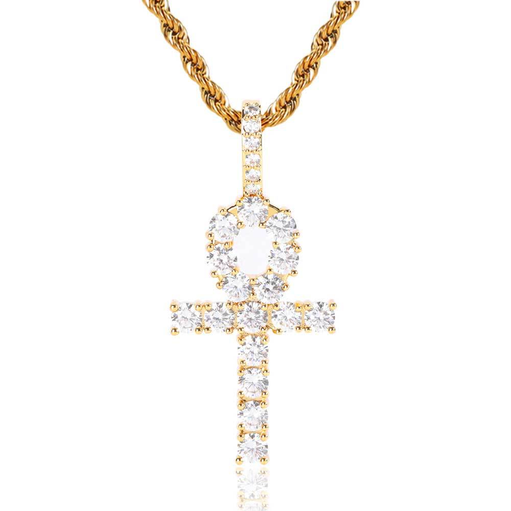 Hip Hop Solid Small Anka Cross Pendant Necklace