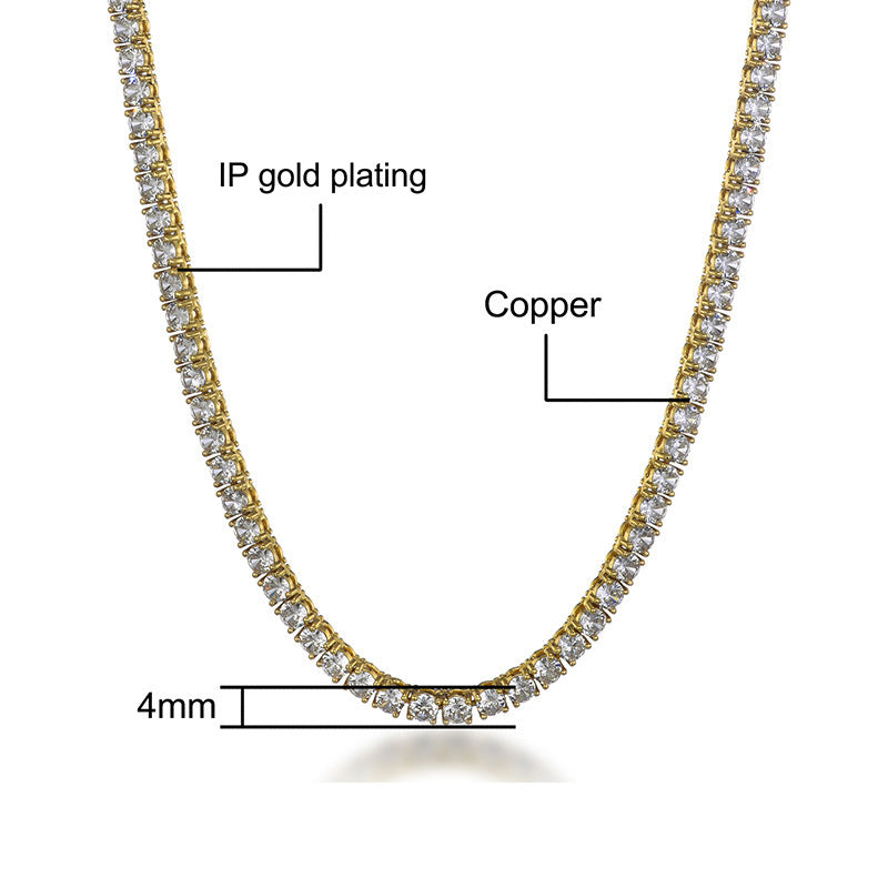 Explosive Hip Hop Copper Inlaid Zircon Four Claw Single Row Diamond Tennis Chain